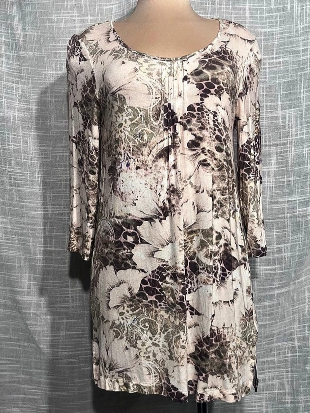 Soft Surroundings Peyton mini dress Floral Pink & Brown Sz Small